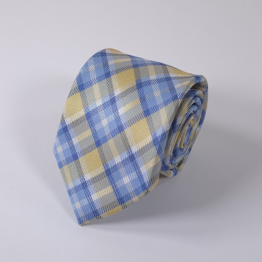NWT ▪️ CLUB ROOM Men's Necktie, Plaid Pattern, Yellow & Blue. REGULAR PRICE $55 - Picture 4 of 11